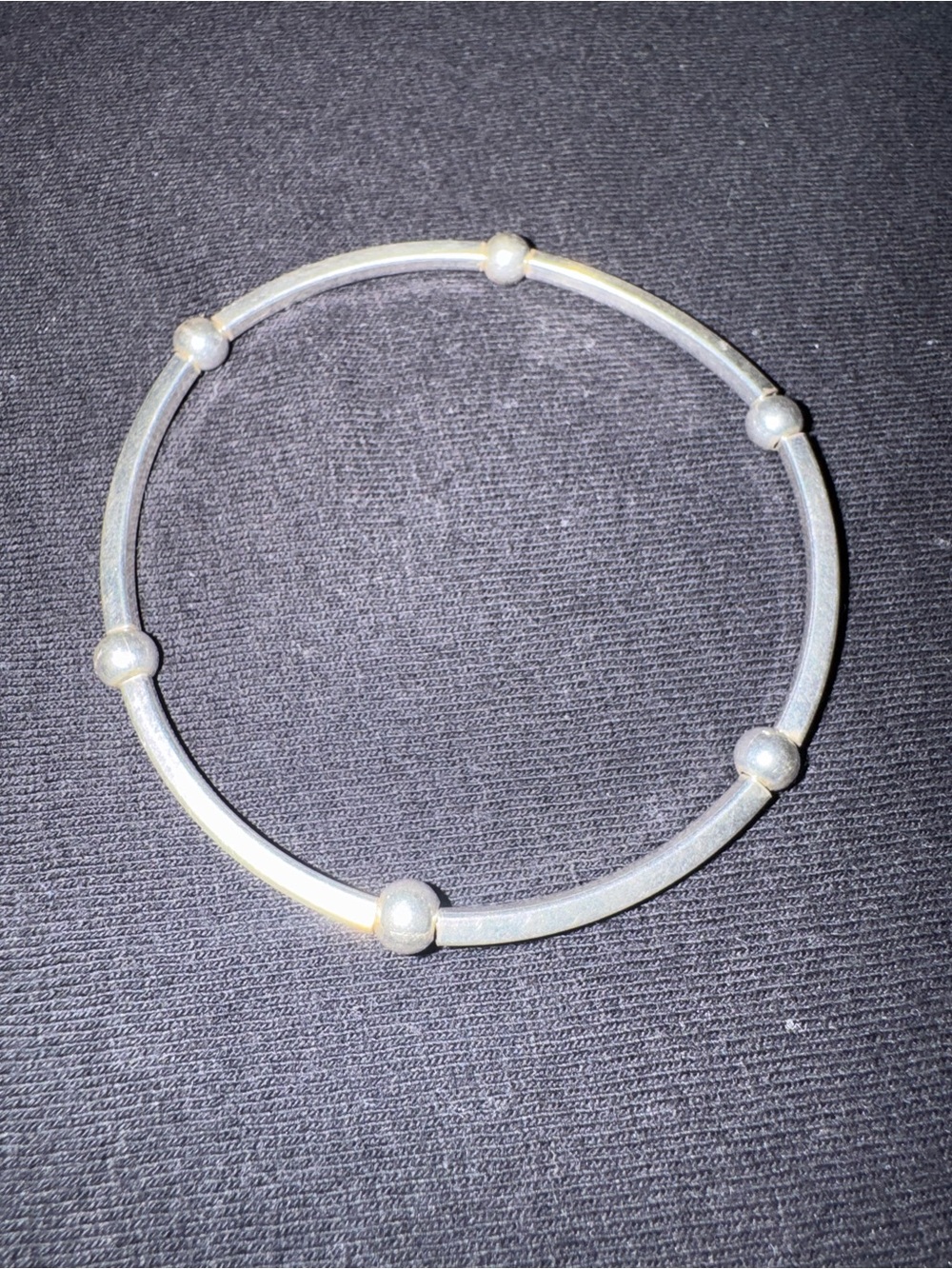 Silver Bead Accent Women's Bangle Bracelet - wire coil stretch band- 8”